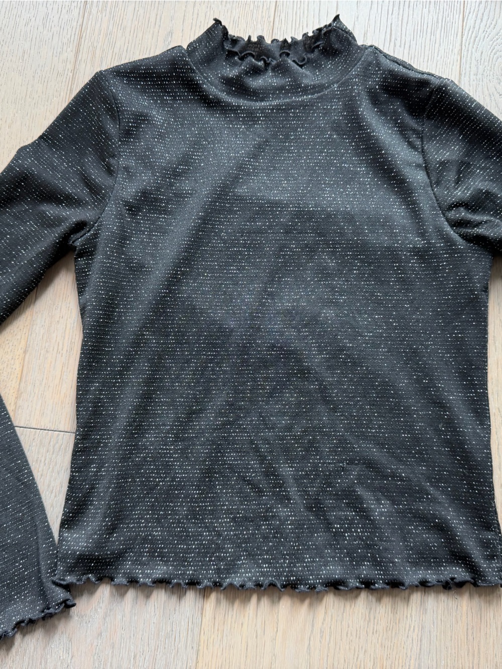 Nordstrom Black Sparkle Ribbed Mock-Neck Top Size XL